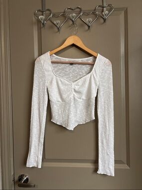 wild fable White Ribbed Long-Sleeve Square Neck Crop Top